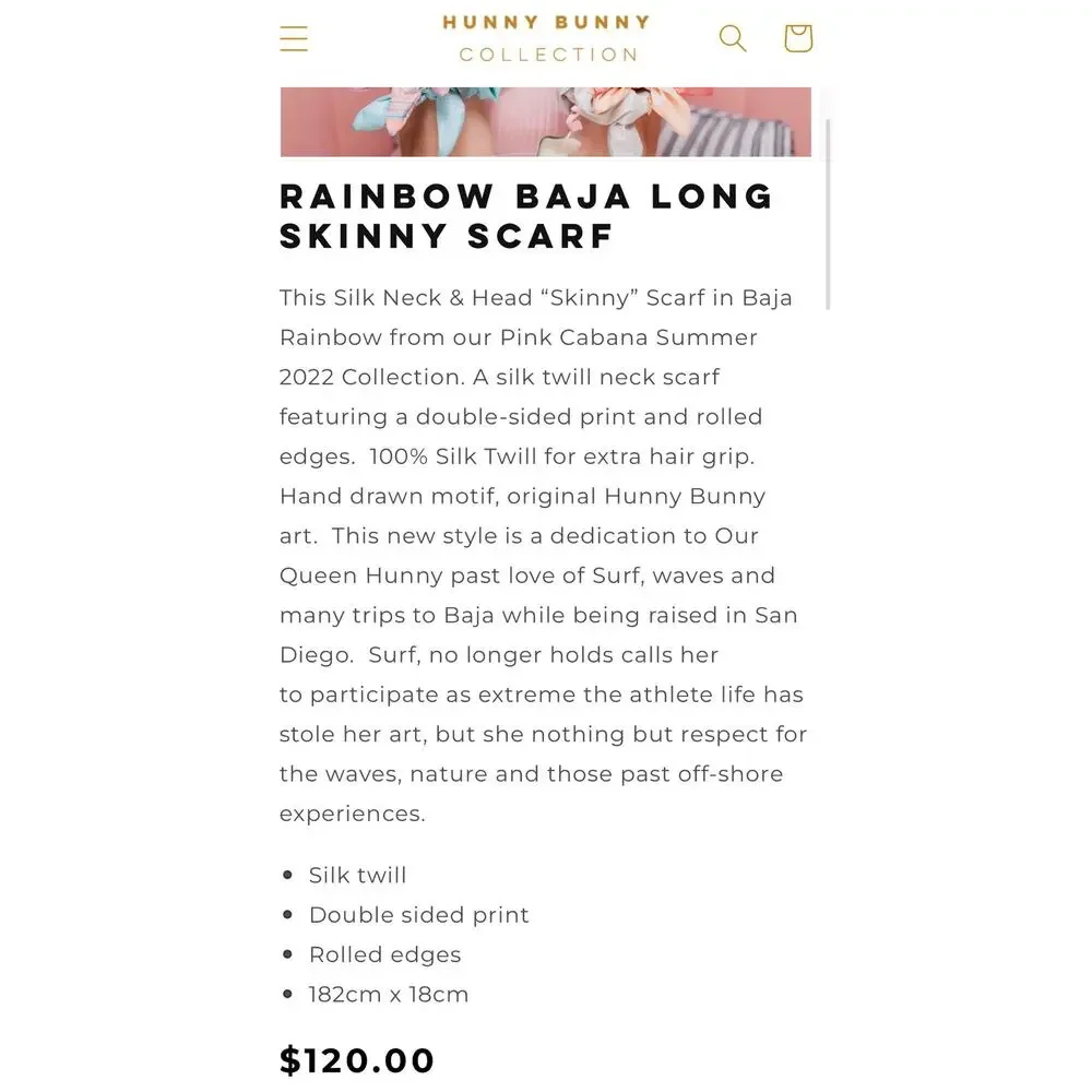 hunny bunny collection Rainbow Baja Long Skinny Hair Scarf